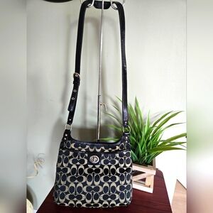 Coach Penelope Signature Sateen Hippie Crossbody Bag Black/Tan